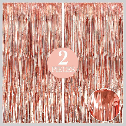 KatchOn, Rose Gold Fringe Curtain - Pack of 2 | Rosegold Backdrop for Anniversary, Wedding, Bachelorette Party Decorations| Fringe Backdrop for Rose Gold Birthday Decorations