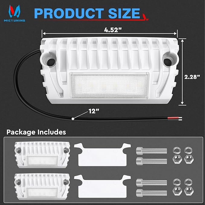 MICTUNING RV Exterior LED Porch Utility Light 12V Each Replacement Lighting for RVs Trailers Campers Pack of 2, White
