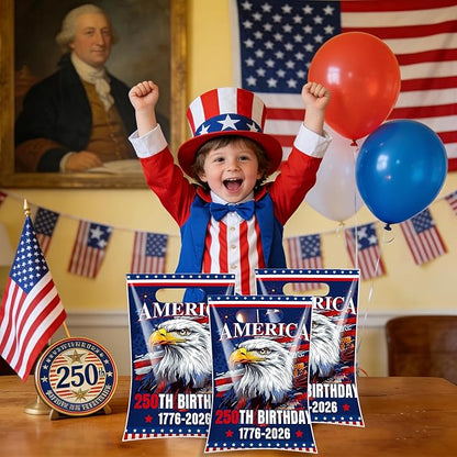 Hokinaa 250th Anniversary Goodie Bag - 50 Pcs 250 Birthday Plastic Merchandise Gift Treat Party Favors Candy Bags Bulk with Handles Patriotic America Decorations Decor Supplies for 4th of July USA
