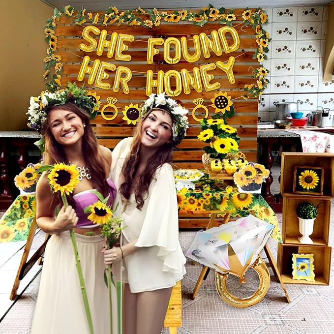 JeVenis She Found Her Honey Sign Bride to Bee Bridal Shower Decoration Balloons Backdrop Sunflowers Wedding Bride to Be Engagement Banner Props