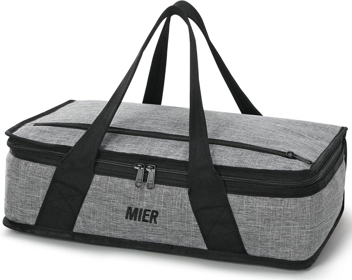 MIER Insulated Casserole Carrier for Hot or Cold Food Thermal Food Carrier Bag for Lasagna Potluck Parties Picnic Cookouts, Fits 9"x13" Baking Dish/Foil Pan, Gray