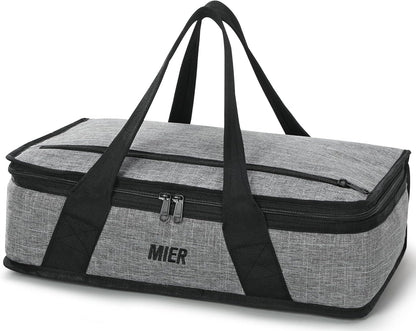 MIER Insulated Casserole Carrier for Hot or Cold Food Thermal Food Carrier Bag for Lasagna Potluck Parties Picnic Cookouts, Fits 9"x13" Baking Dish/Foil Pan, Gray