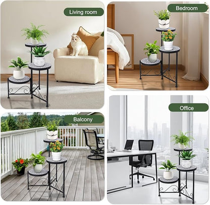 3 Tier Mosaic Plant Stand Foldable Corner Shelf for Indoor Outdoor Tall Plant Holder Display Rack for Patio Balcony Living Room Garden Decor
