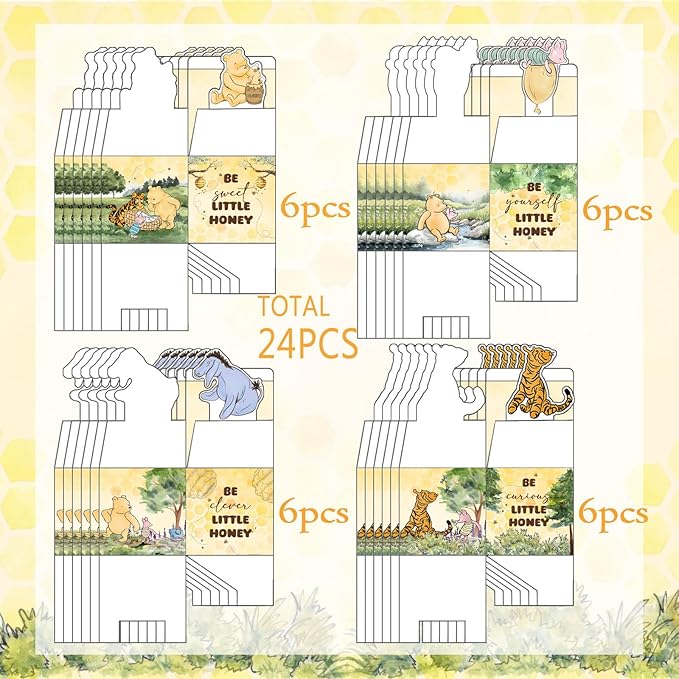 QZCYU 24pcs Winnie Baby Shower Decorations, Pooh Party Decorations, Baby Shower Table Sign Centerpieces, Animal Party Favor Boxes for Baby Showers, Birthdays, and Gender Reveals