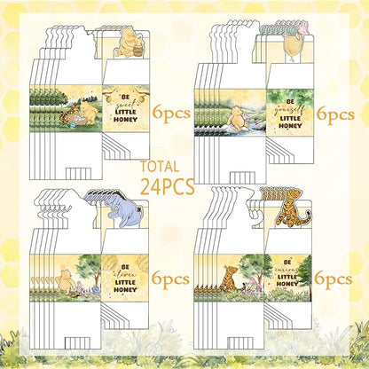 QZCYU 24pcs Winnie Baby Shower Decorations, Pooh Party Decorations, Baby Shower Table Sign Centerpieces, Animal Party Favor Boxes for Baby Showers, Birthdays, and Gender Reveals