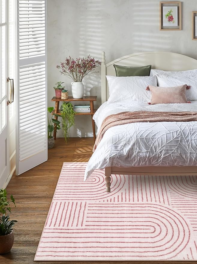 Lahome Abstract Washable Rugs 5x7, Soft Pink Rugs for Living Room Bedroom Girls, Ultra-Thin Non-Shedding Modern Throw Large Carpet for Dining Room Office Darrell(5'x7',Pink)