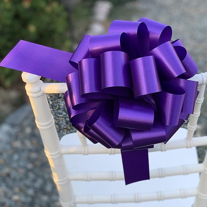 Large Purple Ribbon Pull Bows - 9" Wide, Set of 6, Easter, Spring, Valentine's Day, Mardi Gras, Big Bows, Gift Basket, Cancer Awareness, Birthday, Fundraiser, School Colors, Office, Party Decoration