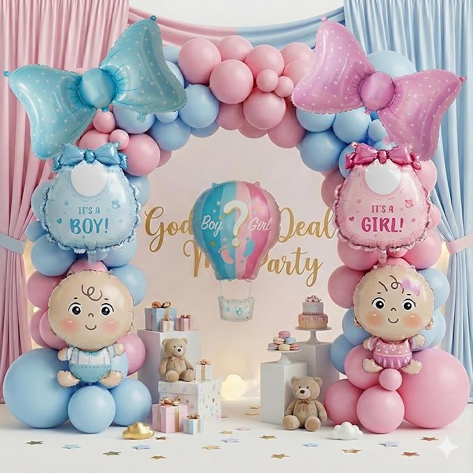 141 Pcs Pink and Blue Gender Reveal Balloon Arch Kit, Balloon Garland Decor with Foil Accents for Boy or Girl Baby Shower, Gender Reveal Party Decorations