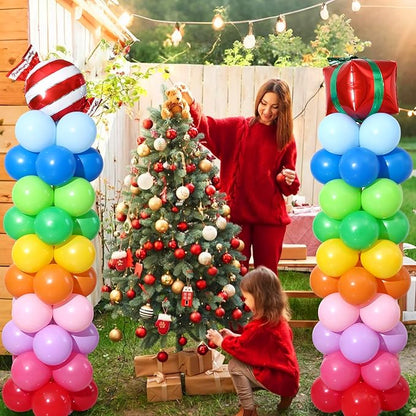 Rainbow Candy land Balloon Column Stand Kit Set of 2, 7 Feet Height Balloon Towers Set of 2 with Candy Gift Box Foil Balloons for Sweet Baby Shower Christmas Candyland Party Decorations