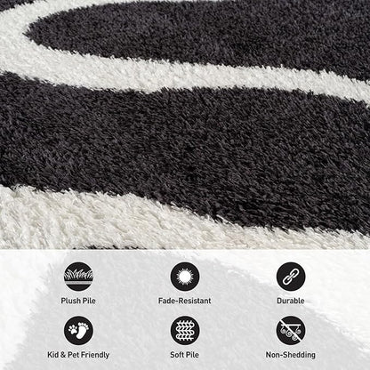 Rugshop Abstract Wavy Shag Area Rug Anthracite Dark Gray 4' x 6' Ideal for Small Living Rooms, Offices, or Beside The Bed