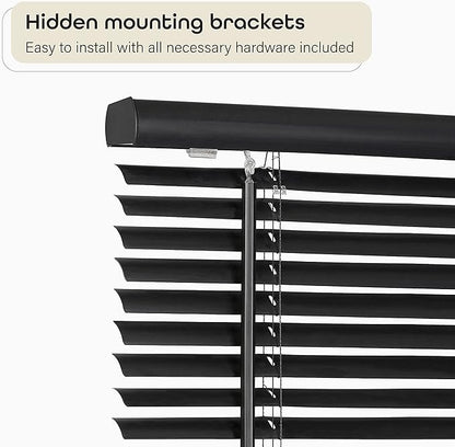 Cordless Light Filtering Mini Blind - 52 Inch Width, 64 Inch Length, 1" Slat Size - Black - Cordless GII Morningstar Horizontal Windows Blinds for Interior by Achim Home Decor