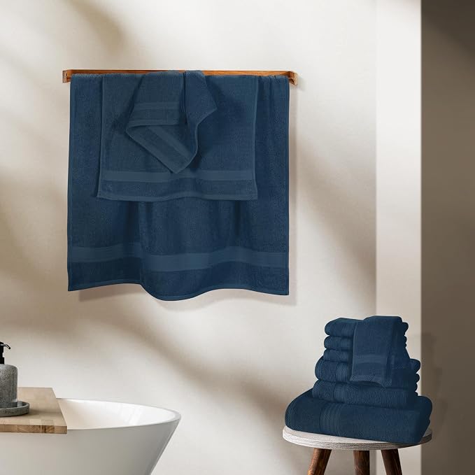 GLAMBURG Ultra Soft 24-Piece Towel Set - 100% Pure Ringspun Cotton, Contains 8 Oversized Bath Towels 27x54, 8 Hand Towels 16x28, 8 Wash Cloths 13x13- Ideal for Everyday use, Hotel & Spa- Mineral Blue