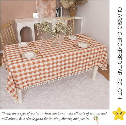 Rustic Gingham Tablecloth, Cotton Buffalo Plaid Table Cloth for Fall Thanksgiving Christmas Kitchen Restaurant Holiday Outdoor Picnic Decoration（Rectangle/Oblong, 55x102,Orange