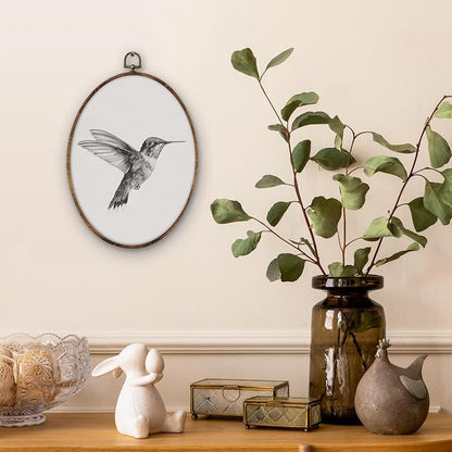 DILSJ Vintage Hummingbird Sketch Oval Wall Art Decor, Rustic Farmhouse Hummingbird Canvas Wall Art Framed, Neutral Bird Hanging Decorations for Home Living Room Bedroom, 11x8.5 Inch