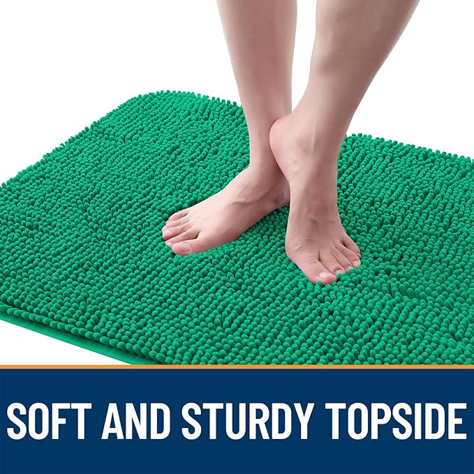 OLANLY Dog Door Mat for Muddy Paws 44x24, Absorbs Moisture and Dirt, Absorbent Non-Slip Washable Doormat, Quick Dry Chenille Mud Mat, Entry Indoor Entryway Carpet for Inside Floor, Emerald Green