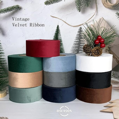 Velvet Ribbon Set 1.5" x 10 Yards, 1 Rolls, Dseason Handmade Christmas Red Velvet Ribbon Set for Gift Wrapping & Bow Making, Christmas Tree, Wreath Decoration, DIY Crafts Decoration