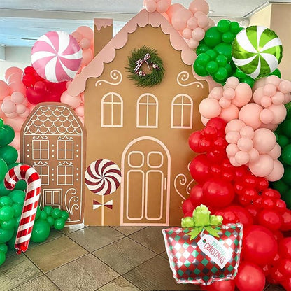 Christmas Balloon Garland Arch Kit, 105Pcs Red Green Pink Latex Balloons with Candy Cane Lollipop Mylar Foil Balloons for Girls Women Xmas Holiday Birthday Christmas New Year Party Decorations