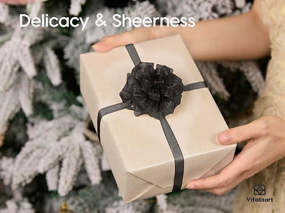Vitalizart 3/8" x 30Yd Organza Ribbon Black Sheer Ribbons Set 10 Yd x 3 Rolls Handmade Eco-Friendly for Gift Wrapping Christmas Tree Crafts Bows Wedding Invitations Wreaths Wrap