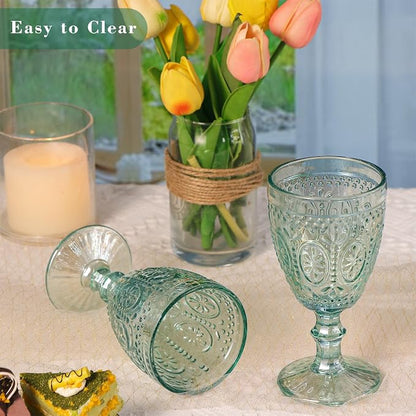 abrwyy Green Wine Glasses set of 4, Green Goblets, Vintage Drinking Glassware, Colored Glassware Set for Party Home Wedding Baby Shower