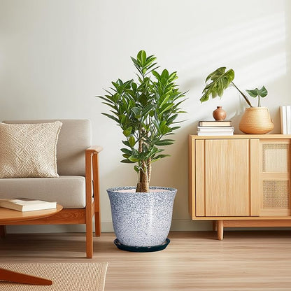 12 Inch Pot for Plants- Ceramic Planter Indoor Outdoor, Round Large Plant Pots with Drainage Hole and Saucer, Decorative Flower Pots, Modern Planter, Garden Decor, Plant Lovers Gifts, Green