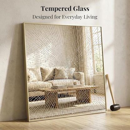 30"x30" Square Gold Bathroom Mirror, Shatterproof Tempered Glass, Brass Tone Geometric Narrow Frame, Ultra-Flush Wall-Mounted