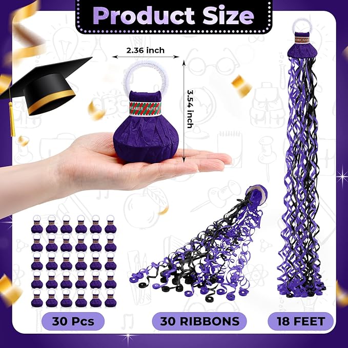 WinnerWhy 30 Pcs No Mess Confetti Poppers Hand Throw Streamers Party Poppers for Graduation 2026 Birthday Celebrations Wedding Engagement Bachelorette Party Supplies(Black and Purple)