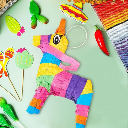 Tinlade 15 Pcs Fiesta Cupcake Topper Mexican Theme Cake Decoration Cactus Piñata Cinco De Mayo Taco Party Decorations with Wooden Sand Hammer and Foam Chili Decorations for Rainbow Party(Cute Style)