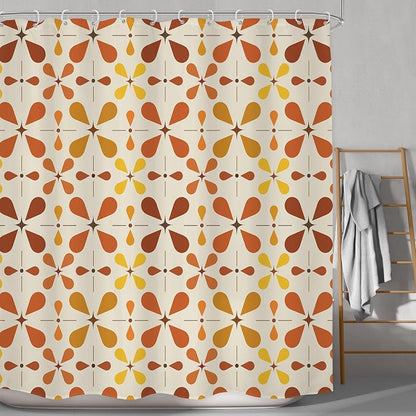 Boho Mid Century Orange Shower Curtain Bathroom Set 71Wx71H Inches Modern Red Abstract Water Drop Bohemian Vintage Colourful Geometry Bath Accessories Retro Art Home Decor Fabric 12 Pack Hooks