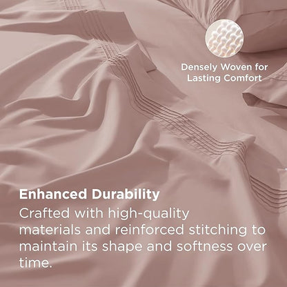 Bedsure Deep Pocket Full Size Bed Sheets Set - Fits Mattresses Up to 21 Inches Thick - 4 Piece GentleSoft Bed Sheets, Moisture Wicking, Cooling Bedsheet & Pillowcases, Easy & Secure Fit, Dusty Pink