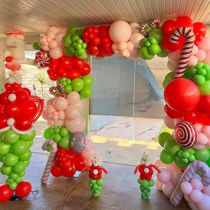 Christmas Balloon Garland Arch Kit, 105Pcs Red Green Pink Latex Balloons with Candy Cane Lollipop Mylar Foil Balloons for Girls Women Xmas Holiday Birthday Christmas New Year Party Decorations