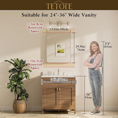 TETOTE Black Framed Bathroom Mirror, 24 x 30 Inch Matte Metal Frame Vanity Mirror, Modern Farmhouse Wall Mounted Rectangle Mirror (Horizontal/Vertical)