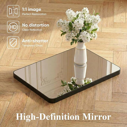 Sweetcrispy Bathroom Mirror for Over Sink, 26x38 Inch Wall Mount Mirror with a Rounded Rectangle and Matte Metal Frame, Modern Wall Vanity Mirrors for Home Decor, Living Room, Bedroom, Black