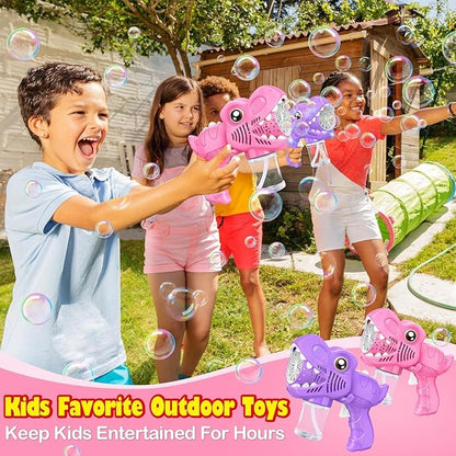 Yunaking Bubble Gun Toys for Girls: Bubble Machine for Kids 2 Rechargeable Dino Toys Easter Basket Stuffers Gift for 3 4 5 6 7 8 Girls Toddlers Ages 4-6 Outdoor Summer Birthday Christmas Valentines