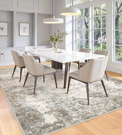 8x10 Area Rugs Machine Washable - Modern Abstract Large Rugs for Living Room Soft Anti-Skid Thin Carpet for Bedroom, Under Dining Table, Nursery, Farmhouse,Home Office (8'x10' Brown Grey)