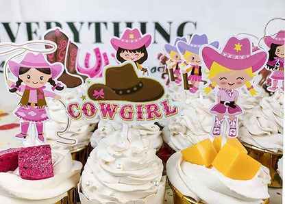 36Pcs Cowgirl Cupcake Toppers Western Theme Cake Decorations Pink Cowgirl Cupcake Toppers for Western Cowgirls Birthday Party Baby Shower Supplies