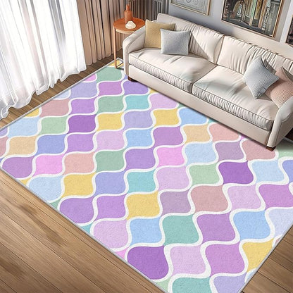 Washable 6x9 Abstract Wave Rug Living Room, Modern Geometric Colorful Design Area Rugs for Bedroom, Abstract Wave Home Decor Carpet, Low Pile, Non Slip, Kids & Pet Friendly (N4172)