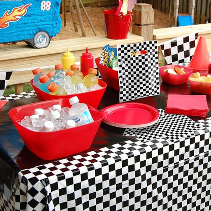 Hxezoc 50 Pieces Race Car Party Bags Plastic Checkered Bags Practical Gift Bags Car Party Favors for Race Car Theme Birthday Party Decoration Supplies