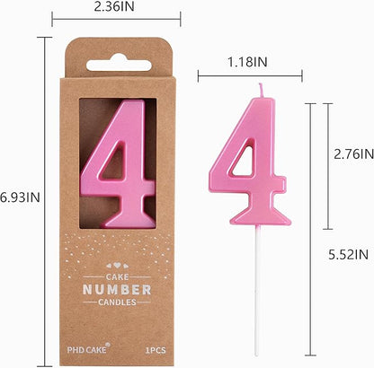 PHD CAKE 2.76 Inch Modern Pink 4 Number Birthday Candles, Pink Number Candles, Cake Number Candles, Party Celebration