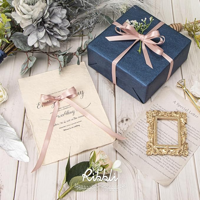 Ribbli Double Faced Vanilla Satin Ribbon,3/8” x Continuous 25 Yards,Use for Bows Bouquet,Gift Wrapping,Floral Arrangement