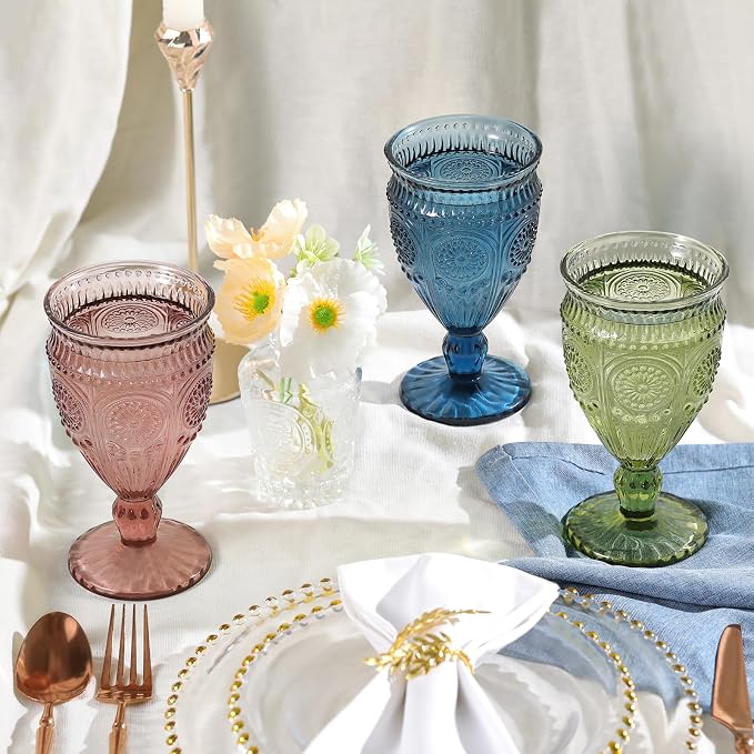 Darlion Goblet, Goblet Glasses, Green Goblets, Wine Goblets, Wine Glasses Set of 4, 12oz Water Goblets, Green Wine Glasses for Party Home Wedding