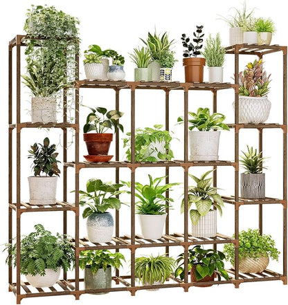 Bamworld Large Plant Shelf Indoor Plant Shelf Outdoor Tall Wood Plant Holder for Living Room Multiple Plants Patio Balcony Garden 17 Pots
