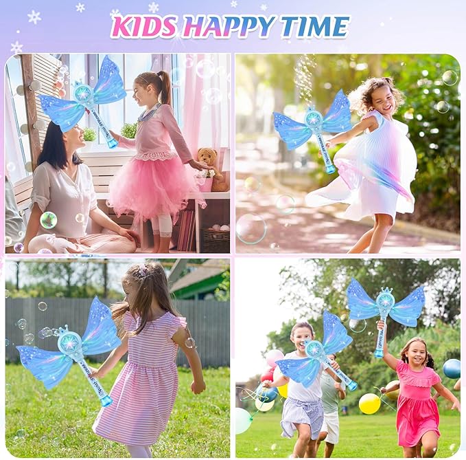 Bubble Wands for Kids Girls - LED Light & Music Bubble Machine: 3 AA Batteries & 2 Bubble Solutions, Outdoor Party Birthday Toys for Toddlers, Gift for 3 4 5 6 7 8 Year Old Girls, Blue