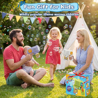2-Pack Bubble Guns Automatic 10-Hole Bubble Maker with Lights Fun Toy for Kids & Pets Over 10,000 Bubbles Per Minute with Bubble Solution Ideal Gift for Birthdays/Parties/Weddings