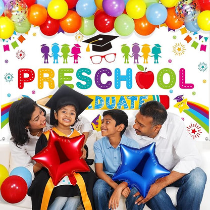 Oudain Kindergarten 2026 Graduation Party Decorations Kit Includes Preschool Graduation Backdrop and Balloon Garland for 2026 Pre Elementary Celebration Decoration Party Supplies(White)