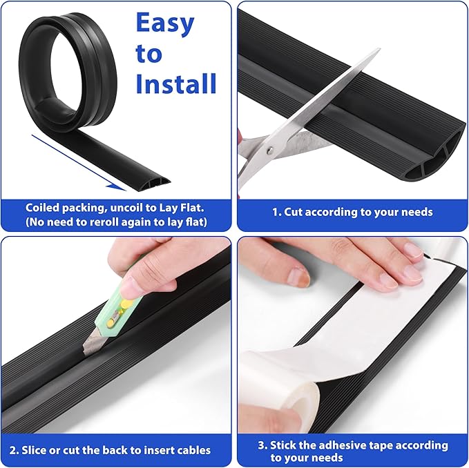 Floor Cord Cover 6ft, Cord Hider Floor Hide Extension Cords, Floor Cable Management Floor Cable Cover Wire Covers for Cords, Cable Protector Cord Cavity W0.6in x H0.32in Grey Wood