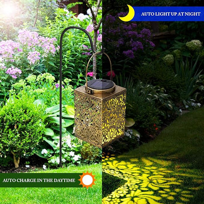 2 Pack Bronze Solar Lanterns - Waterproof Metal Hanging Solar Lights Outdoor Decorative, Solar Powered LED Lamp for Patio Tabletop Porch Deck Yard Garden Decor for Outside (Rose)
