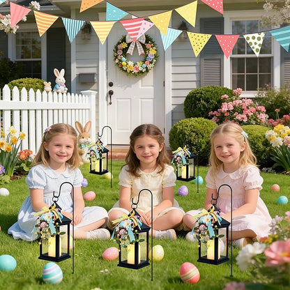 Easter Lanterns Decorative Indoor & Outdoor, 14 Inch Black Candle Lanterns with Timer Waterproof, Hanging Spring and Easter Lantern Decor for Home, Table, Porch, Patio, 2 Pack