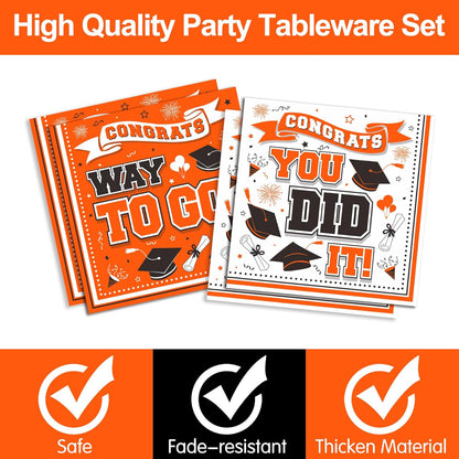Graduation Decorations Class of 2025 - Orange Graduation Party Supplies 2025 Include Plates, Cups, Napkins, Cutlery, 24 Guests