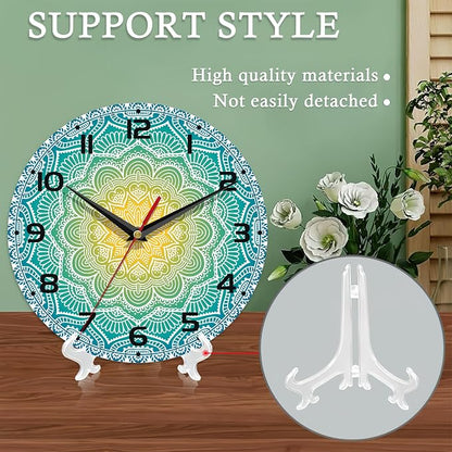 Wall Clocks Battery Operated,Blue Yellow Mandala Clock for Living Room,Decorative Wall Clock for Living Room, Bedroom, Bathroom and Kitchen,10 Inch