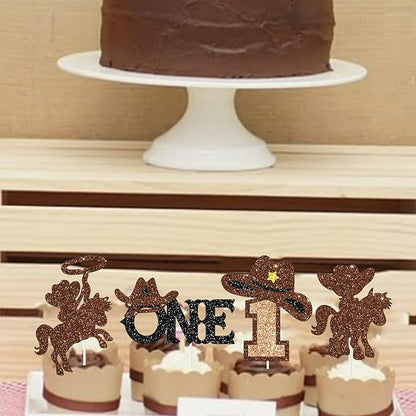 24Pcs Cowboy 1st Birthday Party Cupcake Toppers Western First Birthday Party Decorations Glitter My 1st Rodeo Party Cake Picks for Wild West Cowboy Theme Party Supplies